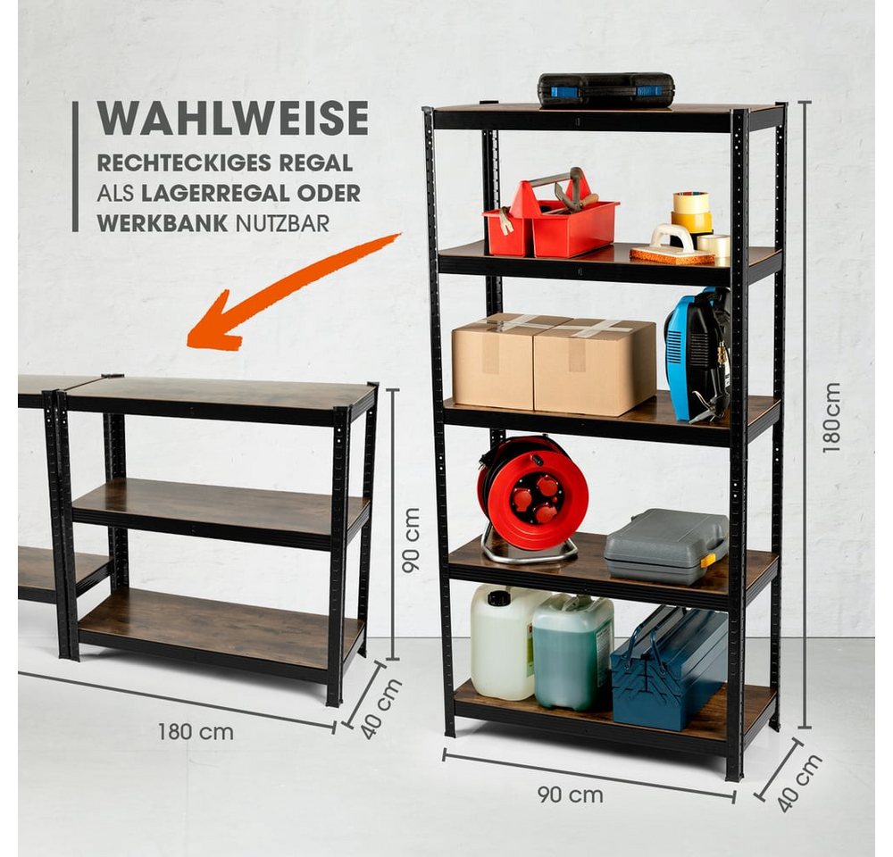 EASYmaxx Schwerlastregal 180x90x40 cm, 875 kg Traglast, 175 kg pro Ebene, 1-tlg., Regal und Werkbank, Kellerregal Lagerregal, 5 verstellbare Ablagen – Bild 5 von 5