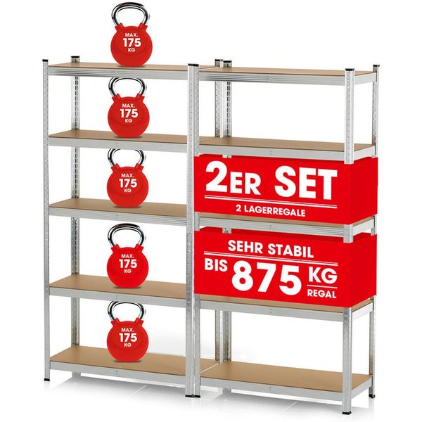 EASYmaxx Schwerlastregal 2 in 1 Schwerlastregal - Lagerregal 180 x 90 x 40 cm - Regal 2er-Set, 2-tlg., Kellerregal - Steckregal max. 875 kg Traglast - mehr Ordn