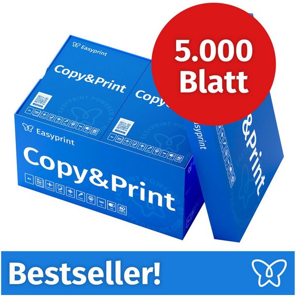 Easyprint Drucker- und Kopierpapier Kopierpapier 5000 Blatt A4 Premium Hochweiß CIE 160 Testsieger PEFC, PEFC-Zertifikat (GFA-PEFC-COC-500582)
