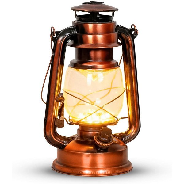 EAXUS LED Laterne Kupferfarbene Sturmlaterne im Design einer Öllampe - Dimmbar, LED fest integriert, warmweiß, echtes Glas