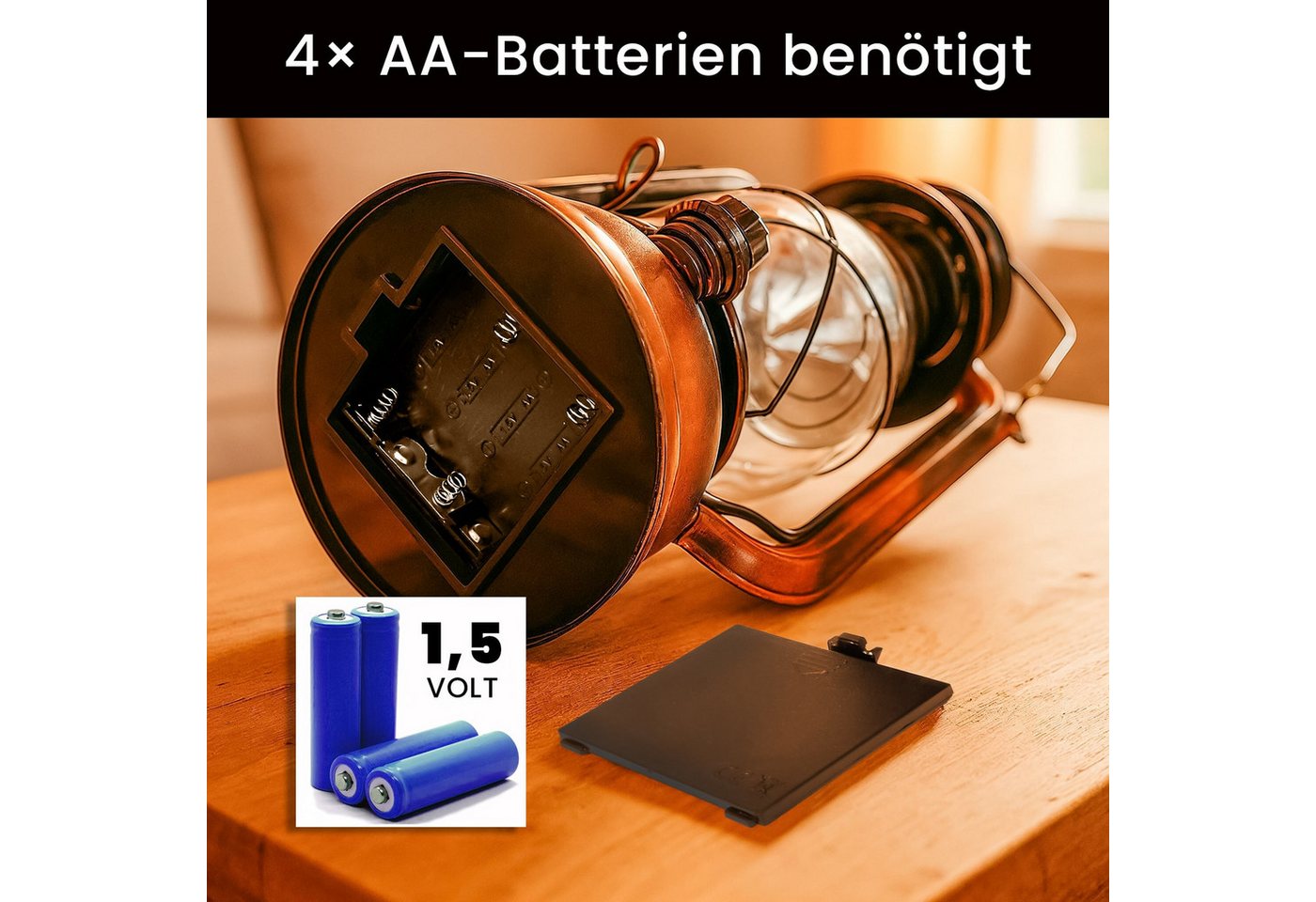 EAXUS LED Laterne Kupferfarbene Sturmlaterne im Design einer Öllampe - Dimmbar, LED fest integriert, warmweiß, echtes Glas – Bild 4 von 5