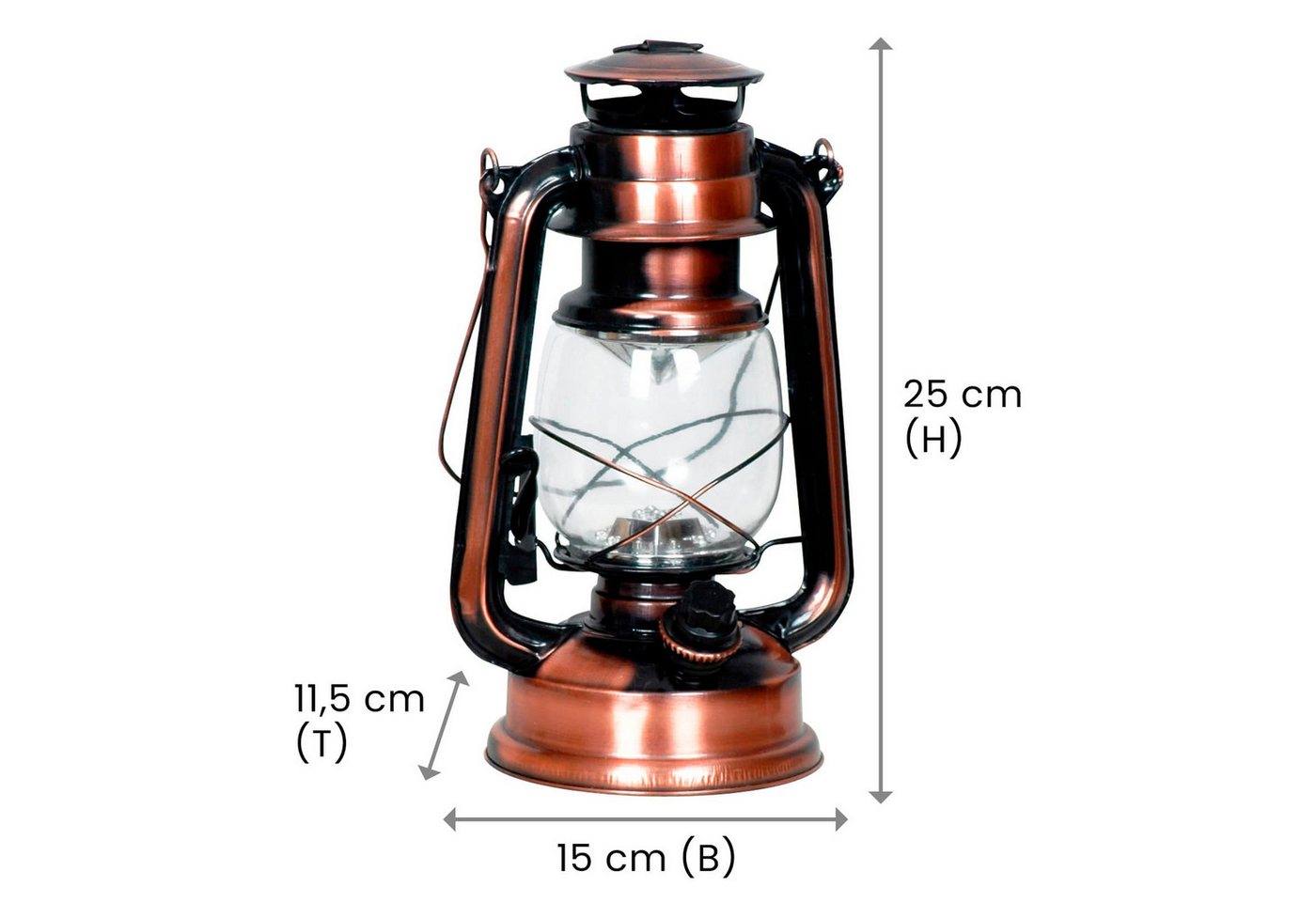 EAXUS LED Laterne Kupferfarbene Sturmlaterne im Design einer Öllampe - Dimmbar, LED fest integriert, warmweiß, echtes Glas – Bild 5 von 5