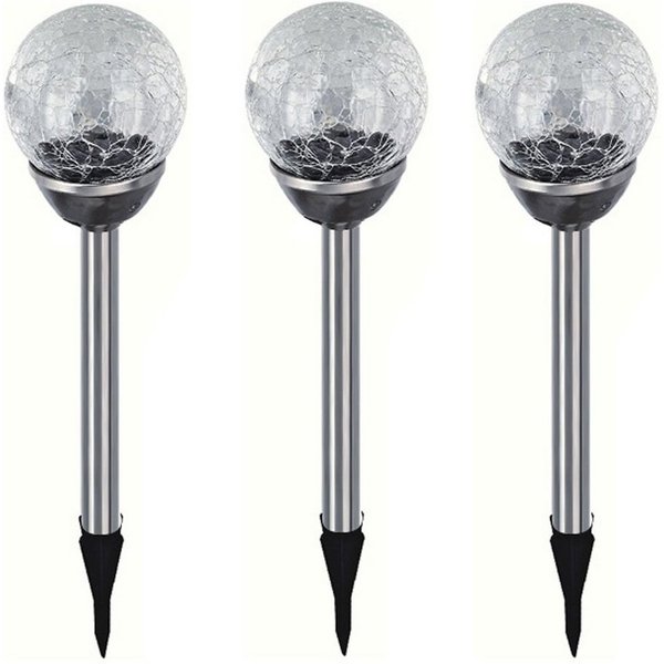 EAXUS LED Solarleuchte 3er Set Solar Gartenleuchte Kugel Leuchte mit Crackle-Licht Solarlampe, LED fest integriert, Farbwechsel, Farbwechsel