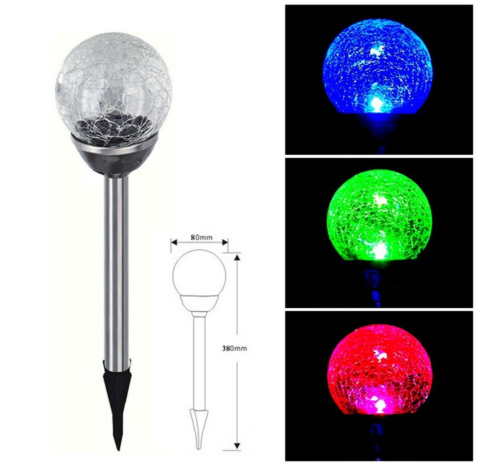 EAXUS LED Solarleuchte 3er Set Solar Gartenleuchte Kugel Leuchte mit Crackle-Licht Solarlampe, LED fest integriert, Farbwechsel, Farbwechsel – Bild 4 von 5