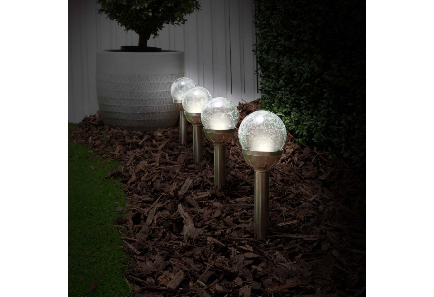 EAXUS LED Solarleuchte 3er Set Solar Gartenleuchte Kugel Leuchte mit Crackle-Licht Solarlampe, LED fest integriert, Farbwechsel, Farbwechsel – Bild 5 von 5