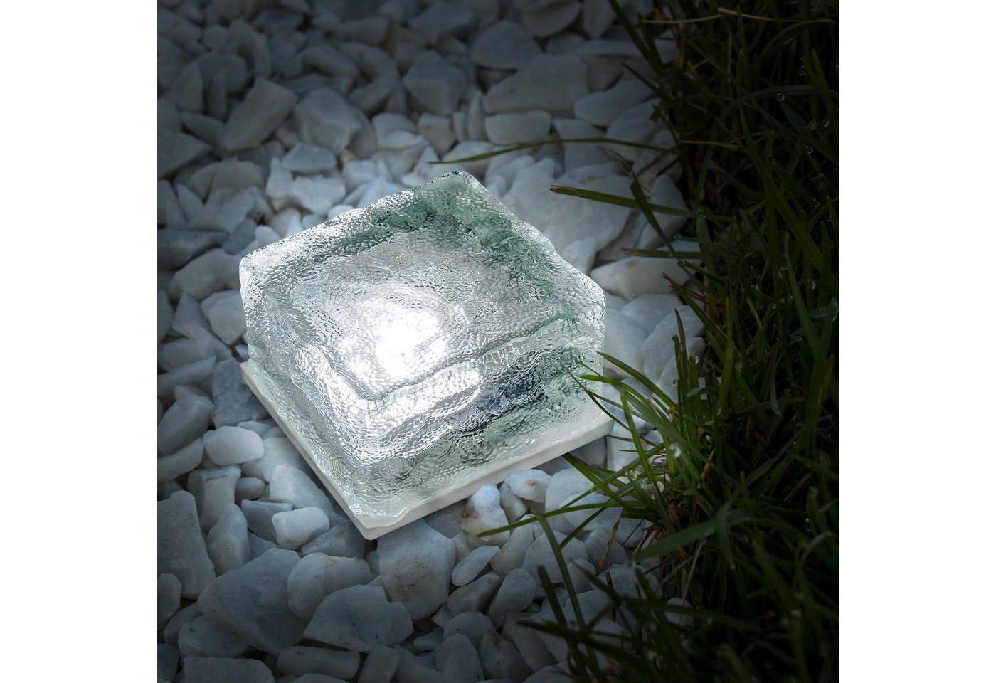 EAXUS LED Solarleuchte LED Eiswürfel Solar Cube Deko, LED fest integriert, Kaltweiß, Mit Dämmerungssensor – Bild 4 von 5