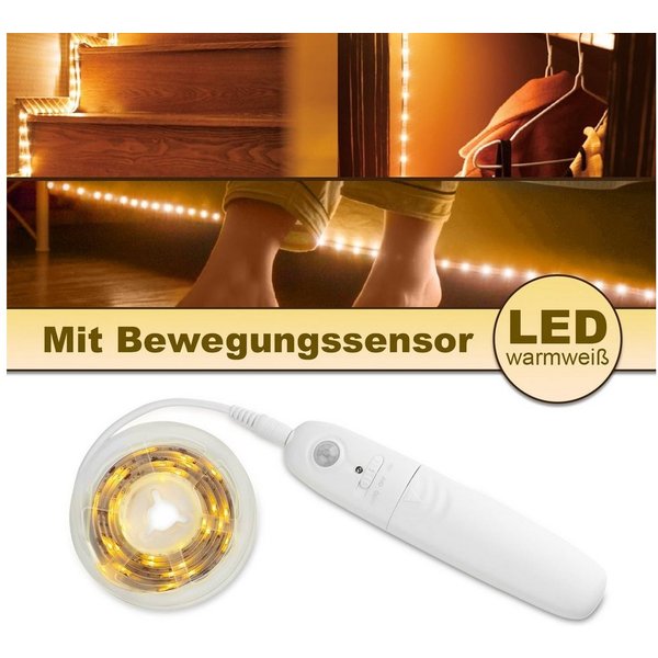 EAXUS LED-Streifen 30 LED Strip mit Bewegungssensor und Helligkeitssensor - 3 Meter, Beständig gegen Feuchtigkeit, Klebestreifen auf Rückseite