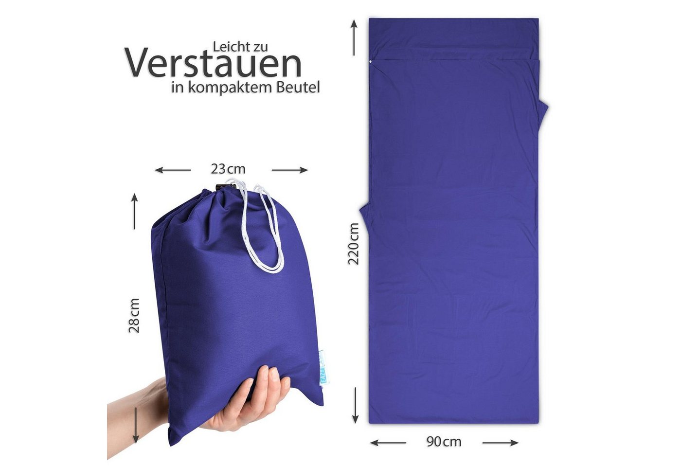 EAZY CASE Deckenschlafsack Schlafsack Mikrofaser Inlett, Camping Reiseschlafsack für Handgepäck Roadtrip Dünn Schlafsack Blau – Bild 4 von 5