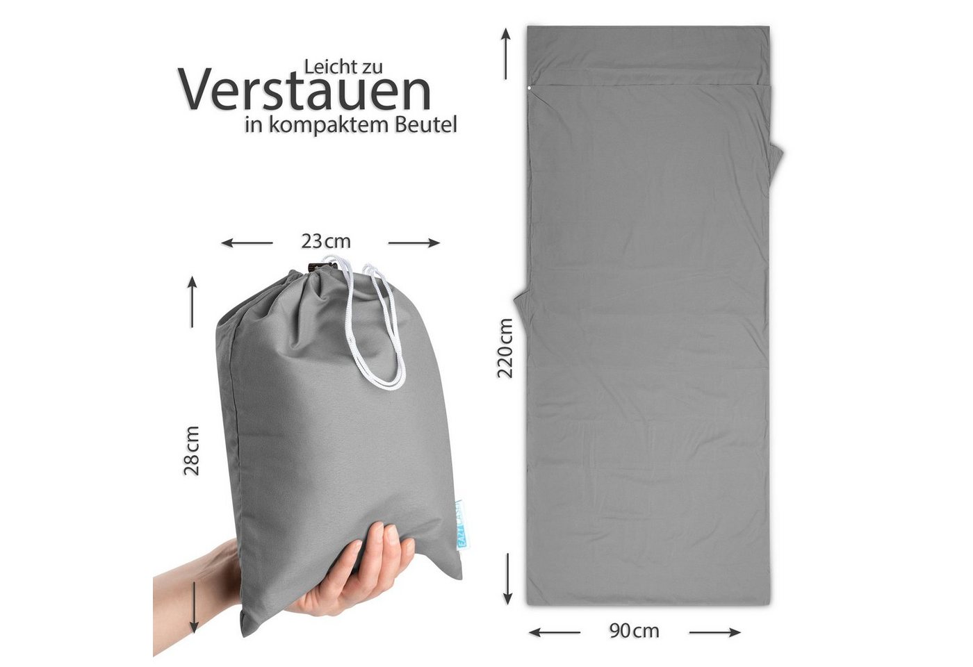 EAZY CASE Deckenschlafsack Schlafsack Mikrofaser Inlett, Deckenschlafsack Backpacking Hüttenschlafsack Schlafsack Camping Grau – Bild 3 von 5