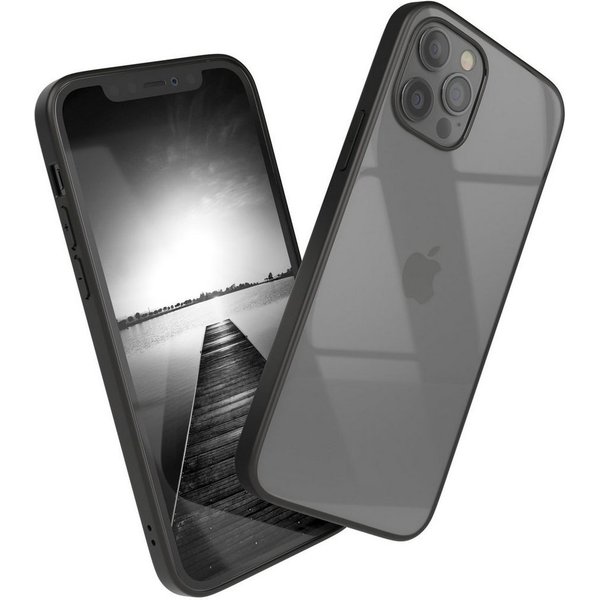 EAZY CASE Handyhülle Bumper Case für Apple iPhone 12 / iPhone 12 Pro 6,1 Zoll, Hülle Durchsichtig kratzfest Back Cover mit Displayschutz Schwarz