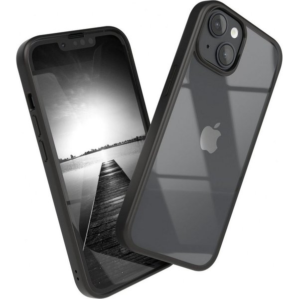EAZY CASE Handyhülle Bumper Case für Apple iPhone 14 / iPhone 13 6,1 Zoll, Hülle Durchsichtig kratzfest Back Cover mit Displayschutz Schwarz