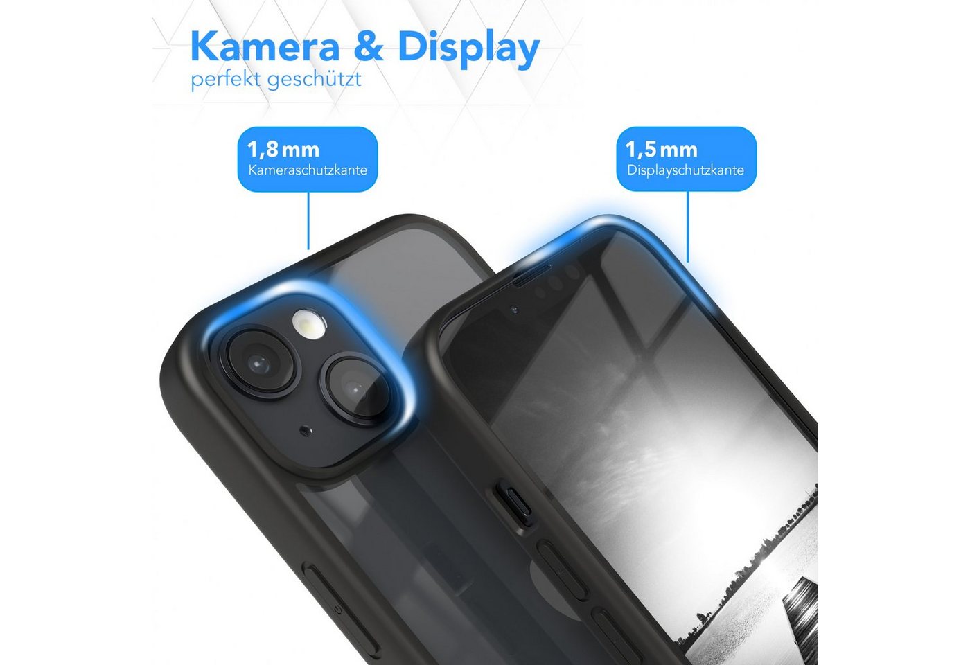 EAZY CASE Handyhülle Bumper Case für Apple iPhone 14 / iPhone 13 6,1 Zoll, Hülle Durchsichtig kratzfest Back Cover mit Displayschutz Schwarz – Bild 3 von 5