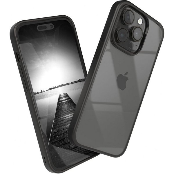 EAZY CASE Handyhülle Bumper Case für Apple iPhone 14 Pro 6,1 Zoll, Hülle Durchsichtig kratzfest Back Cover mit Displayschutz Schwarz