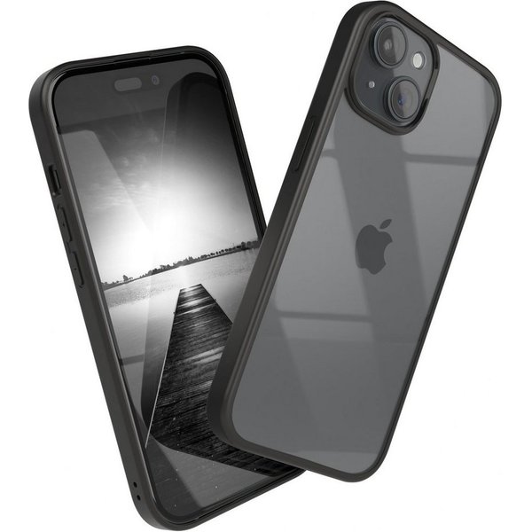 EAZY CASE Handyhülle Bumper Case für Apple iPhone 15 6,1 Zoll, Hülle Durchsichtig kratzfest Back Cover mit Displayschutz Schwarz