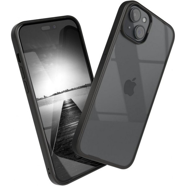 EAZY CASE Handyhülle Bumper Case für Apple iPhone 15 Plus 6,7 Zoll, Hülle Durchsichtig kratzfest Back Cover mit Displayschutz Schwarz
