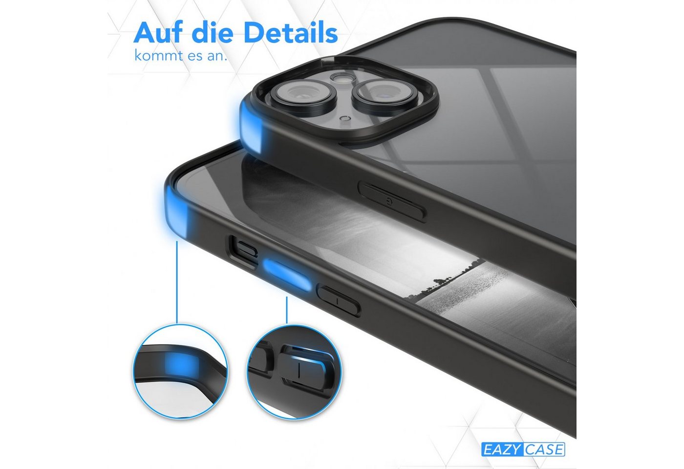 EAZY CASE Handyhülle Bumper Case für Apple iPhone 15 Plus 6,7 Zoll, Hülle Durchsichtig kratzfest Back Cover mit Displayschutz Schwarz – Bild 4 von 5