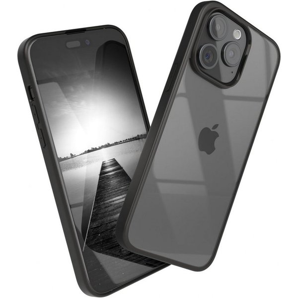 EAZY CASE Handyhülle Bumper Case für Apple iPhone 15 Pro Max 6,7 Zoll, Hülle Durchsichtig kratzfest Back Cover mit Displayschutz Schwarz