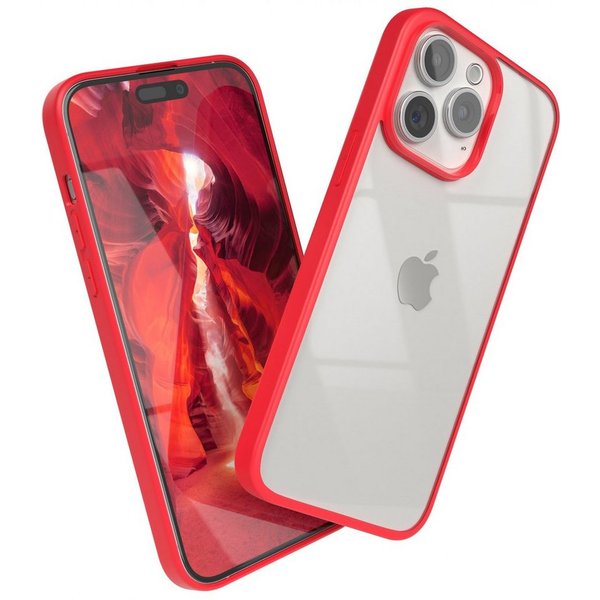EAZY CASE Handyhülle Bumper Case für Apple iPhone 15 Pro Max 6,7 Zoll, Hülle Transparent Backcover kratzfest Slim Cover Durchsichtig Rot