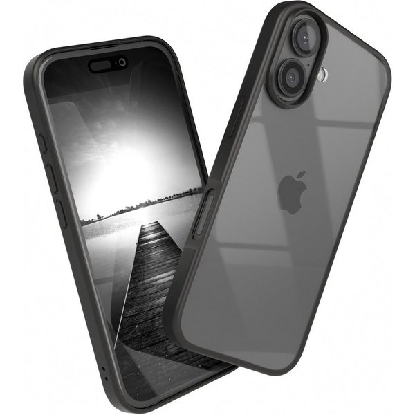 EAZY CASE Handyhülle Bumper Case für Apple iPhone 16 6,1 Zoll, Hülle Durchsichtig kratzfest Back Cover mit Displayschutz Schwarz