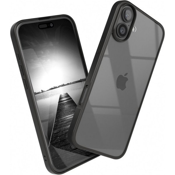 EAZY CASE Handyhülle Bumper Case für Apple iPhone 16 Plus 6,7 Zoll, Hülle Durchsichtig kratzfest Back Cover mit Displayschutz Schwarz