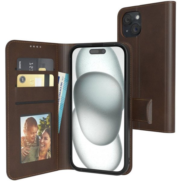 EAZY CASE Handyhülle Business Handytasche Kartenfächer für iPhone 15 6,1 Zoll, Tasche Klapphülle aus Kunstleder Book Cover mit Kartenfächer Braun