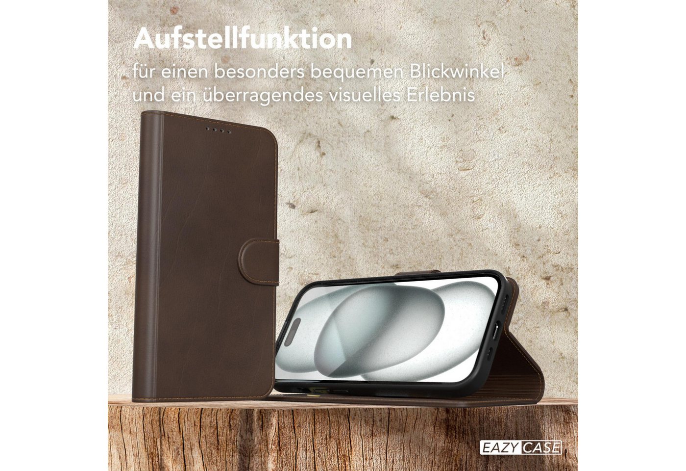 EAZY CASE Handyhülle Business Handytasche Kartenfächer für iPhone 15 6,1 Zoll, Tasche Klapphülle aus Kunstleder Book Cover mit Kartenfächer Braun – Bild 4 von 5