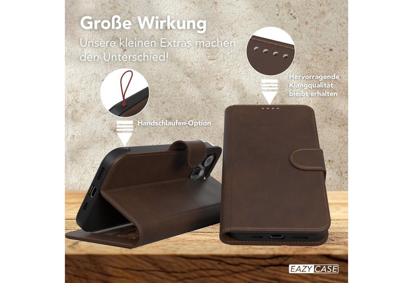 EAZY CASE Handyhülle Business Handytasche Kartenfächer für iPhone 15 6,1 Zoll, Tasche Klapphülle aus Kunstleder Book Cover mit Kartenfächer Braun – Bild 5 von 5