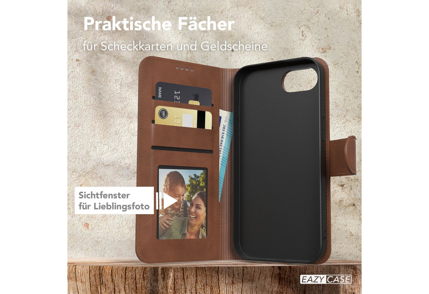 EAZY CASE Handyhülle Business Handytasche Kartenfächer für iPhone 16e 6,1 Zoll, Handyhülle Flip Case Schutztasche zum Aufstellen Wallet in Dunkelbraun – Bild 3 von 5