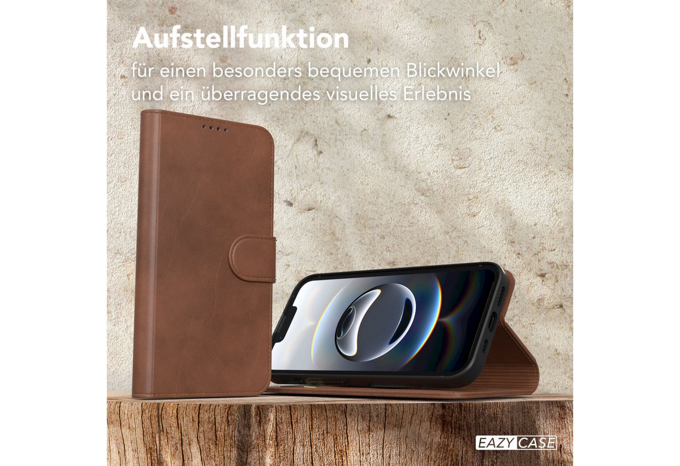 EAZY CASE Handyhülle Business Handytasche Kartenfächer für iPhone 16e 6,1 Zoll, Handyhülle Flip Case Schutztasche zum Aufstellen Wallet in Dunkelbraun – Bild 4 von 5