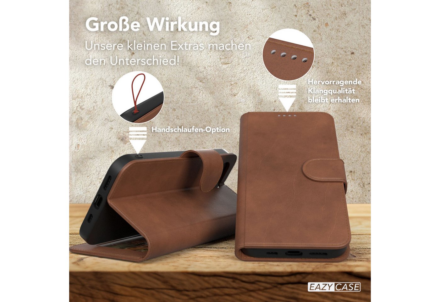 EAZY CASE Handyhülle Business Handytasche Kartenfächer für iPhone 16e 6,1 Zoll, Handyhülle Flip Case Schutztasche zum Aufstellen Wallet in Dunkelbraun – Bild 5 von 5
