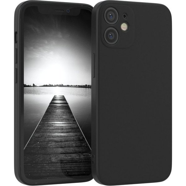 EAZY CASE Handyhülle für Apple iPhone 12 Mini Hülle Silikon 5,4 Zoll, Silikon Schutzhülle mit Kameraschutz kratzfest Back Cover Etui Schwarz