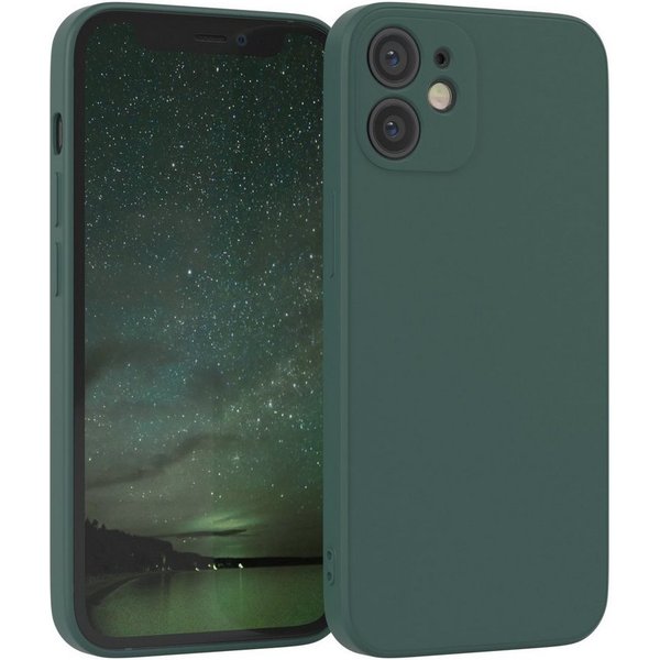EAZY CASE Handyhülle für Apple iPhone 12 Mini Hülle Silikon 5,4 Zoll, Silikon Schutzhülle mit Kameraschutz kratzfest bumper Grün / Nachtgrün