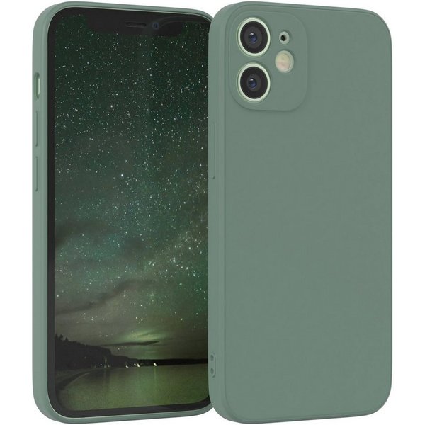 EAZY CASE Handyhülle für Apple iPhone 12 Mini Hülle Silikon 5,4 Zoll, Schutzhülle mit Kameraschutz stoßfest telefonhülle Matt Dunkelgrün