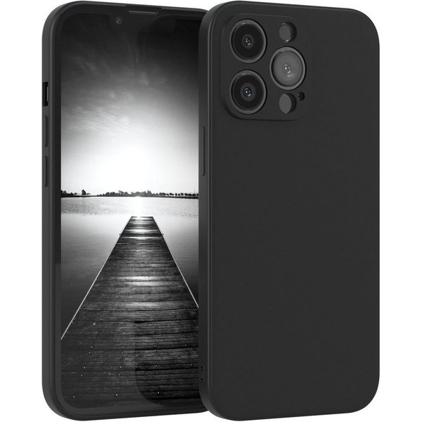 EAZY CASE Handyhülle für Apple iPhone 13 Pro Hülle Silikon 6,1 Zoll, Silikon Schutzhülle mit Kameraschutz kratzfest Back Cover Etui Schwarz