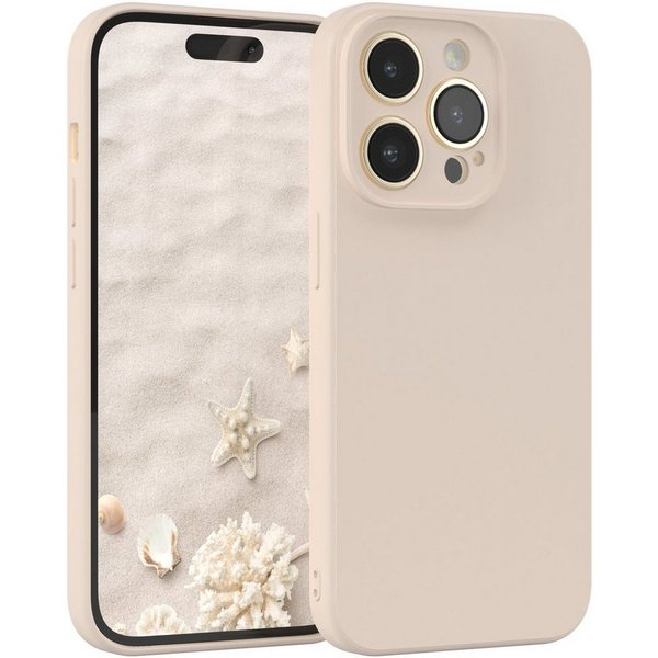 EAZY CASE Handyhülle für Apple iPhone 14 Pro Hülle Silikon 6,1 Zoll, Bumper Case Matt Slimcover Silikonschutzhülle elastisch Taupe / Beige