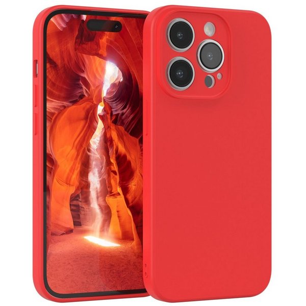 EAZY CASE Handyhülle für Apple iPhone 14 Pro Hülle Silikon 6,1 Zoll, Silikon Schutzhülle mit Kameraschutz stoßfest handycover elastisch Rot