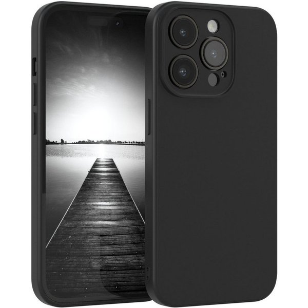 EAZY CASE Handyhülle für Apple iPhone 14 Pro Hülle Silikon 6,1 Zoll, Silikon Schutzhülle mit Kameraschutz kratzfest Back Cover Etui Schwarz