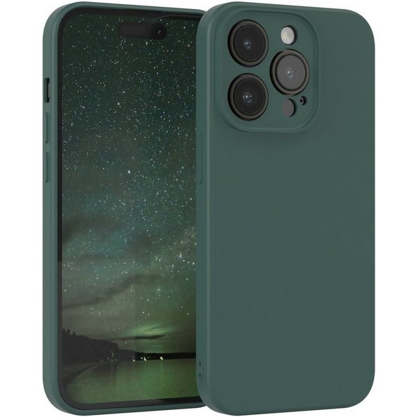 EAZY CASE Handyhülle für Apple iPhone 14 Pro Hülle Silikon 6,1 Zoll, Silikon Schutzhülle mit Kameraschutz kratzfest bumper Grün / Nachtgrün