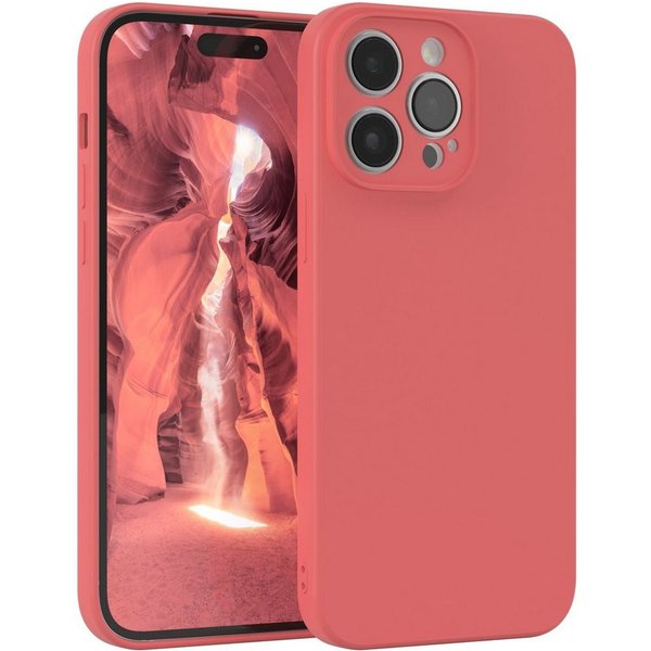 EAZY CASE Handyhülle für Apple iPhone 14 Pro Max Hülle Silikon 6,7 Zoll, Schutzhülle mit Kameraschutz stoßfest telefonhülle Matt Rot / Hellrot