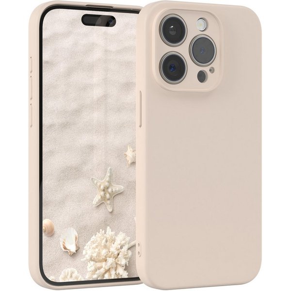 EAZY CASE Handyhülle für Apple iPhone 15 Pro Hülle Silikon 6,1 Zoll, Bumper Case Matt Slimcover Silikonschutzhülle elastisch Taupe / Beige