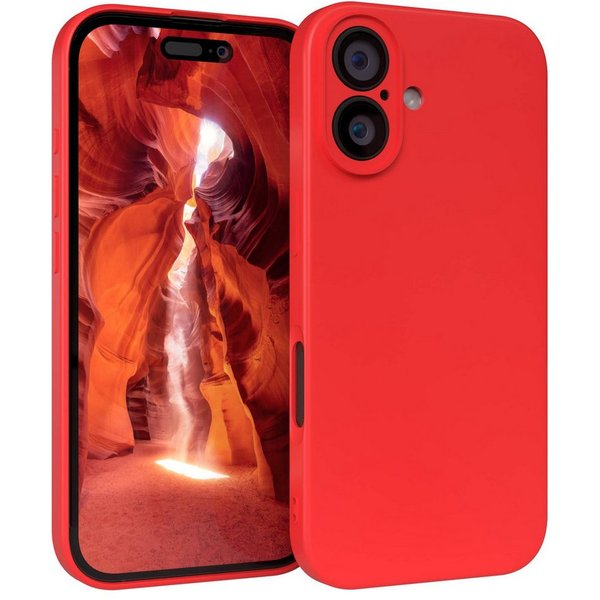 EAZY CASE Handyhülle für Apple iPhone 16 Hülle Silikon 6,1 Zoll, Silikon Schutzhülle mit Kameraschutz stoßfest Handycover elastisch Rot