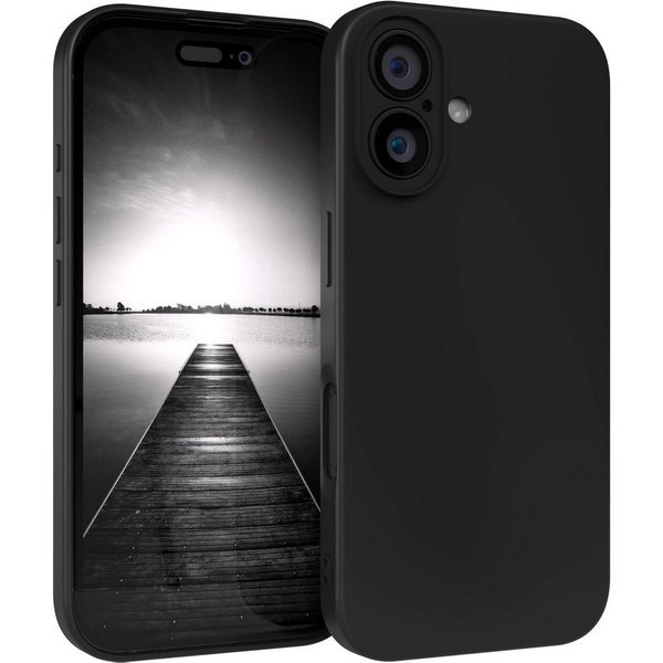 EAZY CASE Handyhülle für Apple iPhone 16 Hülle Silikon 6,1 Zoll, Silikon Schutzhülle mit Kameraschutz kratzfest Back Cover Etui Schwarz