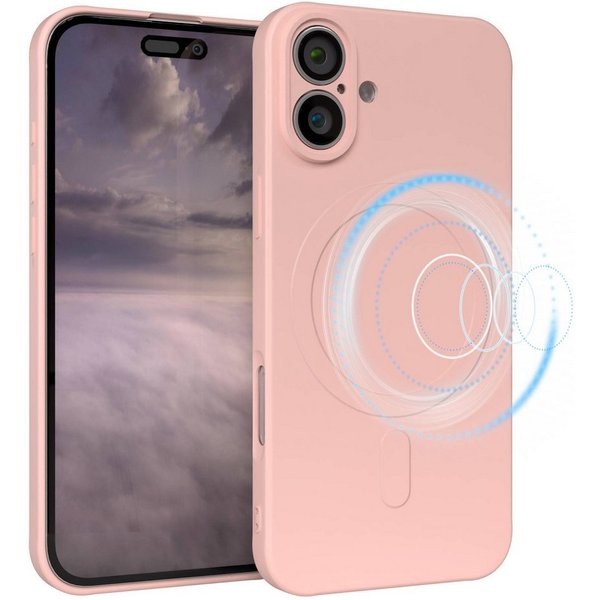 EAZY CASE Handyhülle für Apple iPhone 16 Plus Hülle Silikon 6,7 Zoll, MagSafe Schutzhülle Silikoncover mit Kameraschutz Rosa / Altrosa
