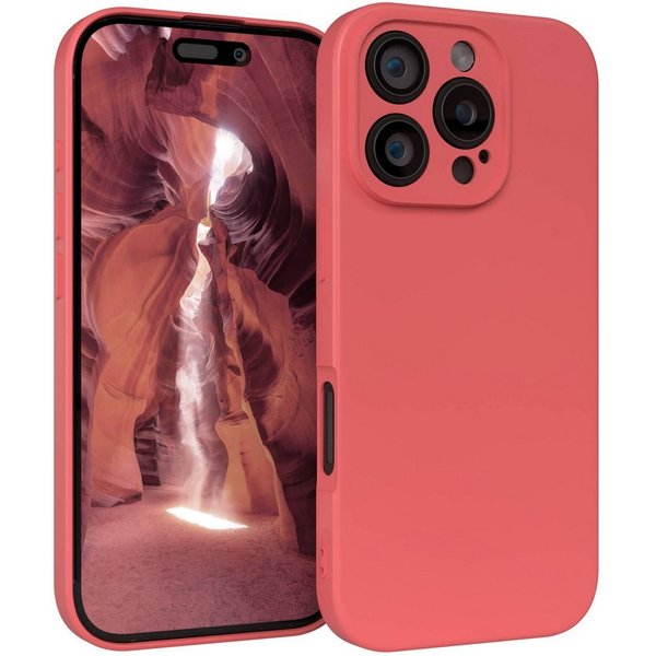 EAZY CASE Handyhülle für Apple iPhone 16 Pro Hülle Silikon 6,3 Zoll, Schutzhülle mit Kameraschutz stoßfest Telefonhülle Matt Rot / Hellrot