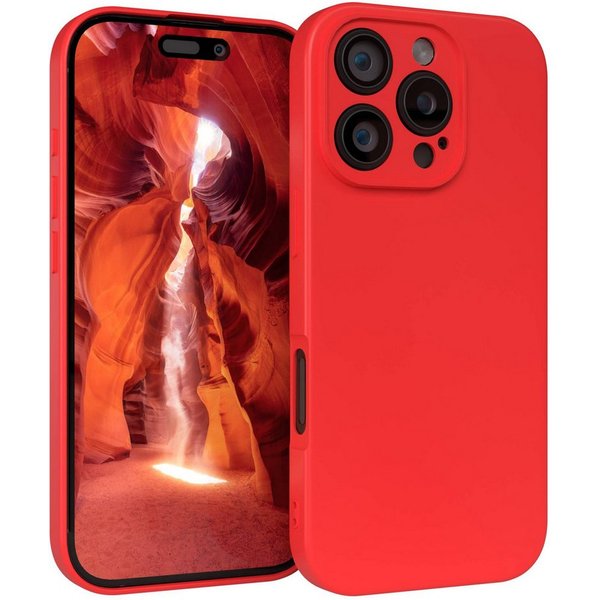 EAZY CASE Handyhülle für Apple iPhone 16 Pro Hülle Silikon 6,3 Zoll, Silikon Schutzhülle mit Kameraschutz stoßfest Handycover elastisch Rot