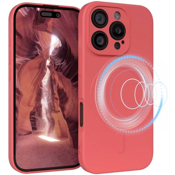 EAZY CASE Handyhülle für Apple iPhone 16 Pro Hülle Silikon 6,3 Zoll, MagSafe Silikonhülle Kameraschutz stoßfest Handyhülle Matt Hellrot
