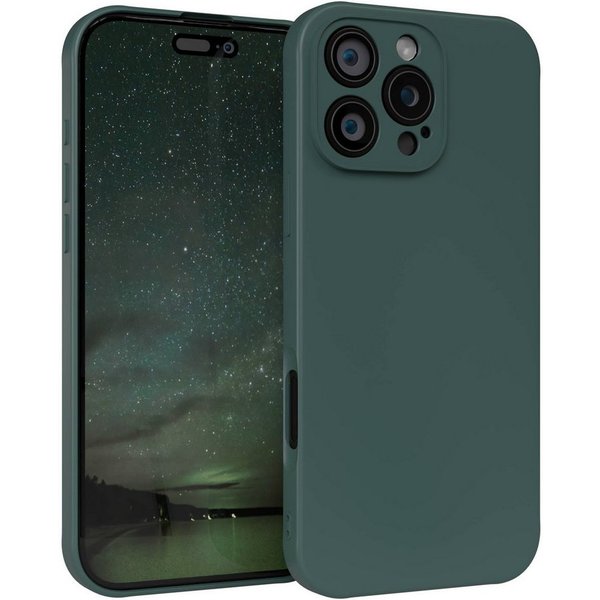 EAZY CASE Handyhülle für Apple iPhone 16 Pro Max Hülle Silikon 6,9 Zoll, Silikon Schutzhülle mit Kameraschutz kratzfestes Bumper Nachtgrün