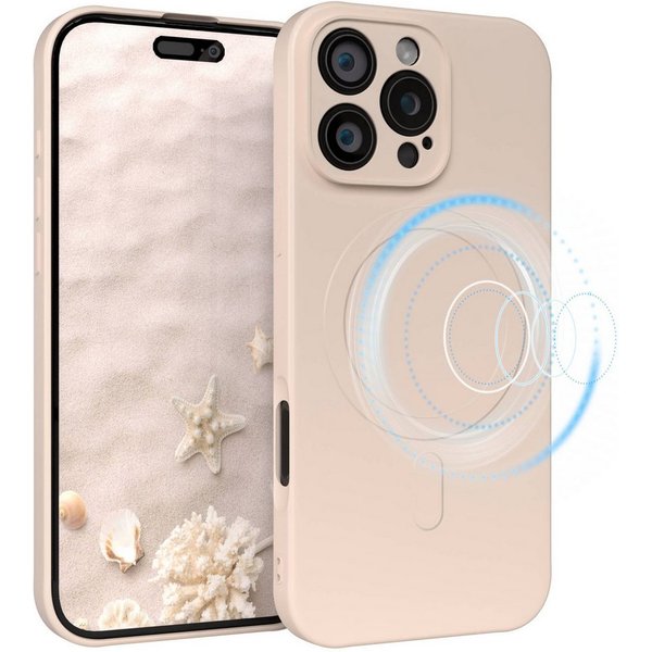 EAZY CASE Handyhülle für Apple iPhone 16 Pro Max Hülle Silikon 6,9 Zoll, Schutzcase mit MagSafe Slimcover Silikonschutzhülle elastisch Taupe