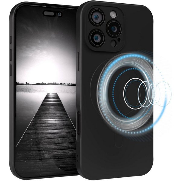 EAZY CASE Handyhülle für Apple iPhone 16 Pro Max Hülle Silikon 6,9 Zoll, Schutzhülle mit MagSafe kratzfest Back Cover Kameraschutz Schwarz