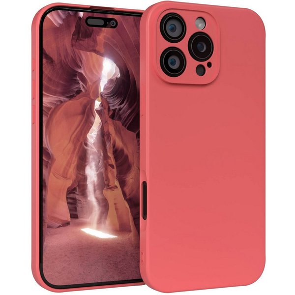 EAZY CASE Handyhülle für Apple iPhone 16 Pro Max Hülle Silikon 6,9 Zoll, Schutzhülle mit Kameraschutz stoßfest Telefonhülle Matt Rot / Hellrot